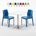 Table carrée blanche 70x70 avec pied en acier et 2 chaises colorées Ice Strawberry Promotion