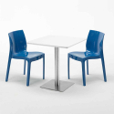 Table carrée blanche 70x70 avec pied en acier et 2 chaises colorées Ice Strawberry Dimensions