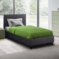 Lit 1 place en tissu avec tête de lit et sommier 80x190 Lausanne Twin Promotion