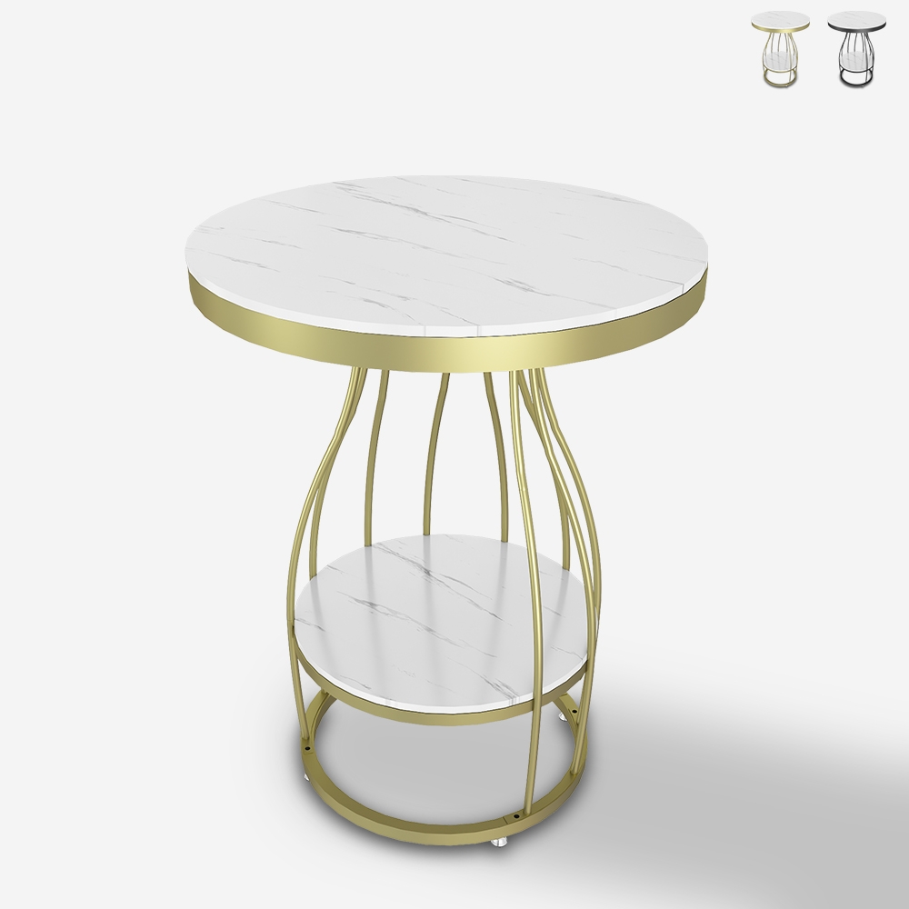 Petite table basse ronde en métal noir doré marbre 45x63cm Neep L Promotion Petite table basse ronde en métal noir doré marbre 45x63cm Neep L Promotion