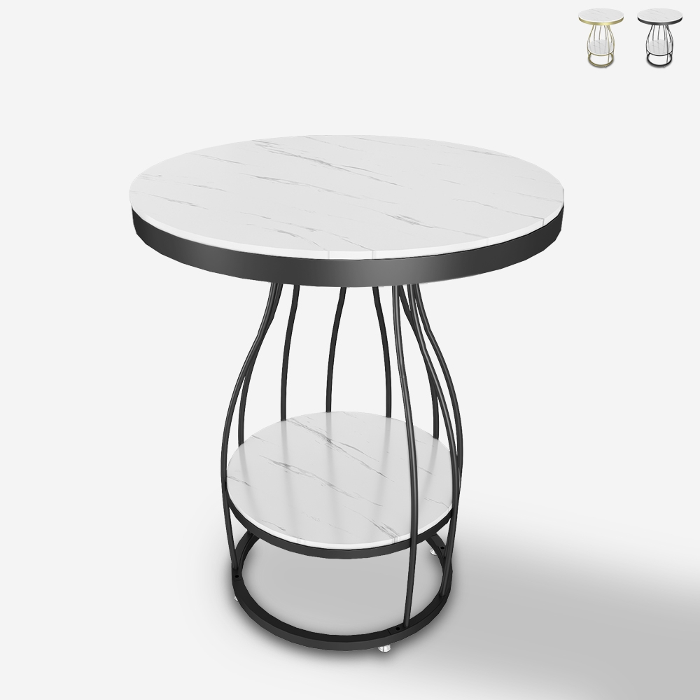 Table basse ronde 50x63cm en métal doré noir et marbre Neep XL Promotion