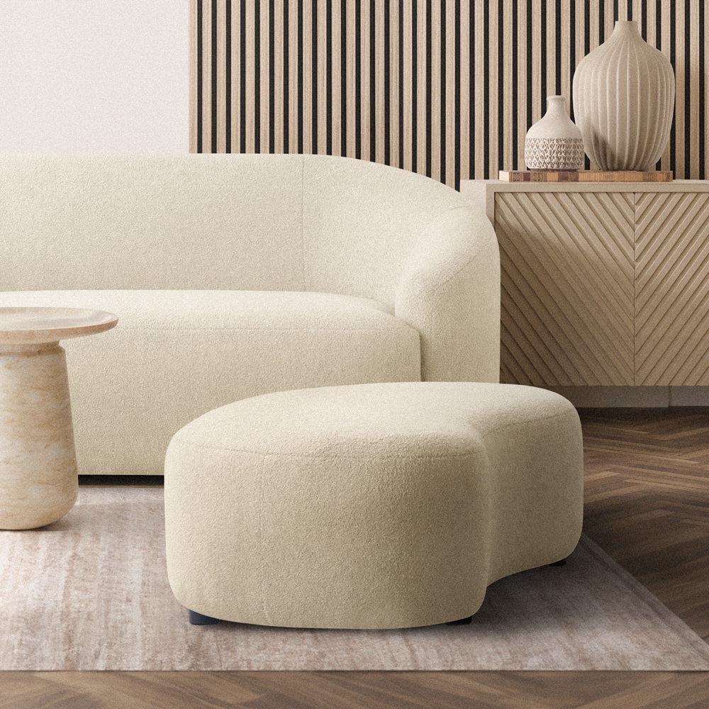 Poef voetenbank bouclé bank in witte teddystof 135x60x35 cm Doji Aanbieding Poef voetenbank bouclé bank in witte teddystof 135x60x35 cm Doji Aanbieding