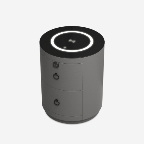 Modern rond nachtkastje met draadloze oplader, LED-lampje en 2 lades Moho Aanbieding