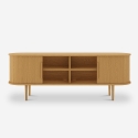 Meuble TV vintage en bois avec portes coulissantes cannées Fersit Dimensions