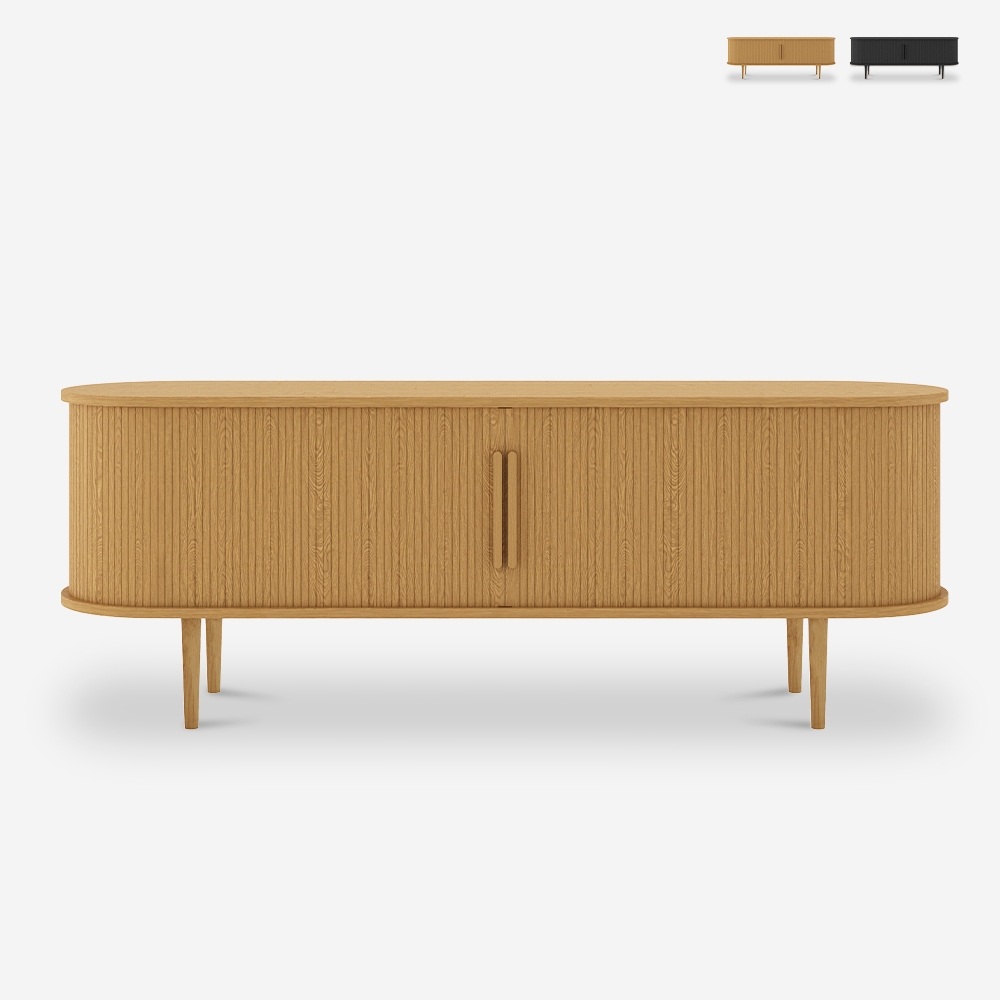 Vintage houten tv-meubel met geribbelde schuifdeuren Fersit Verkoop