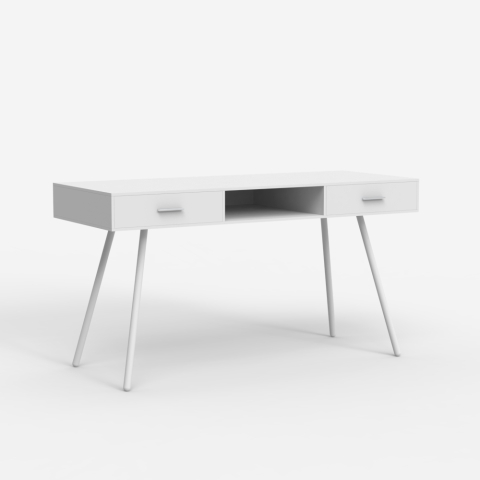 Bureau style nordique blanc scandinave 2 tiroirs 150x60cm Sidney Promotion