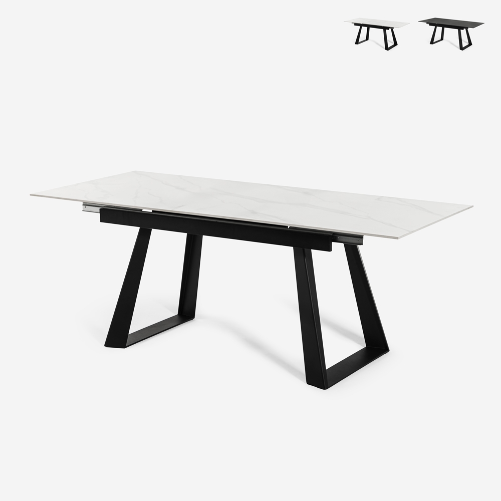 Table à manger extensible moderne 160-200x90cm effet marbre Caracas Promotion Table à manger extensible moderne 160-200x90cm effet marbre Caracas Promotion