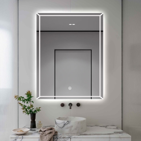 Badkamerspiegel met verlichte anti-condens achtergrondverlichting 70x90cm Vindur XL Aanbieding