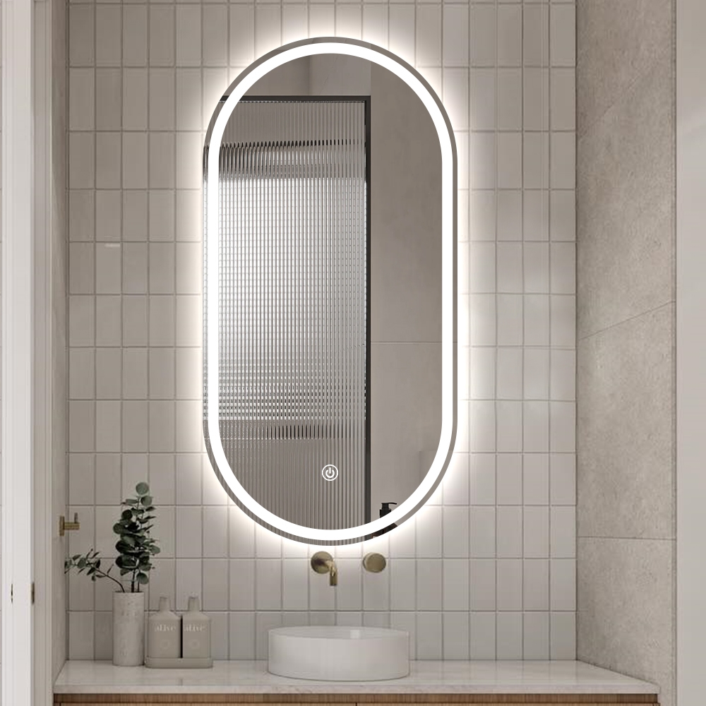 Ovale anti-condens design badkamerspiegel met verlichting Refur XL Aanbieding Ovale anti-condens design badkamerspiegel met verlichting Refur XL Aanbieding
