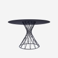 Table ronde design moderne en verre noir 120cm pour salon Naji Promotion