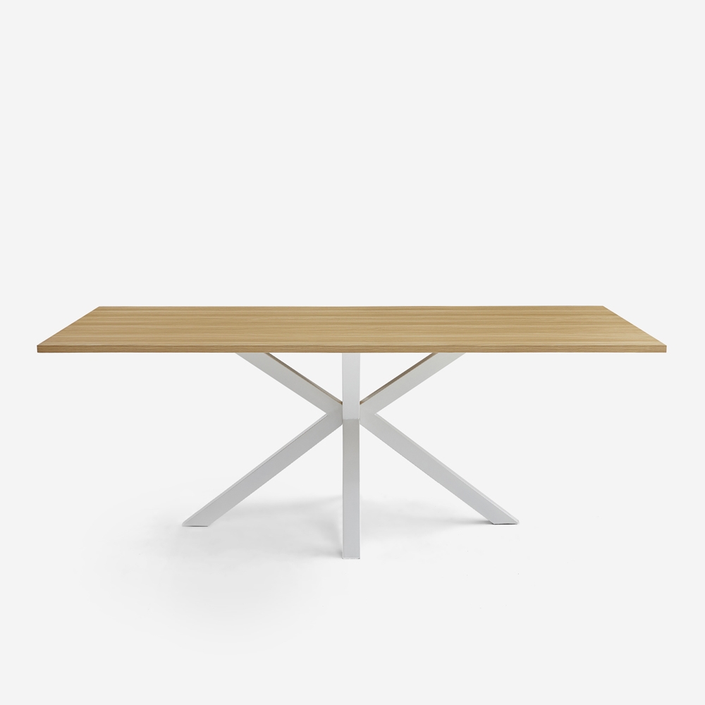 Eettafel van hout 200x100 cm met gekruiste witte poten Moyo Aanbieding