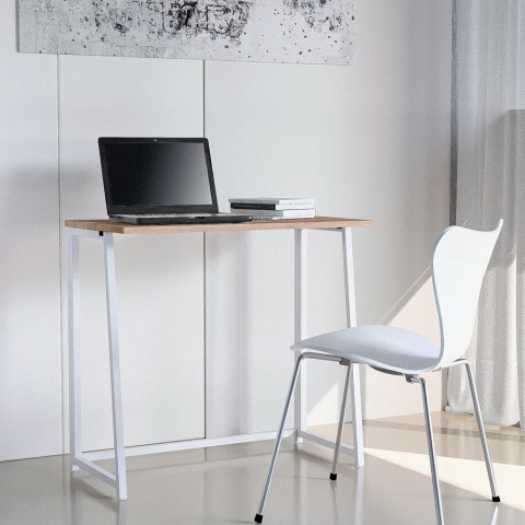 Bureau pliant blanc et bois gain de place 80x45x75 Wolly W Promotion