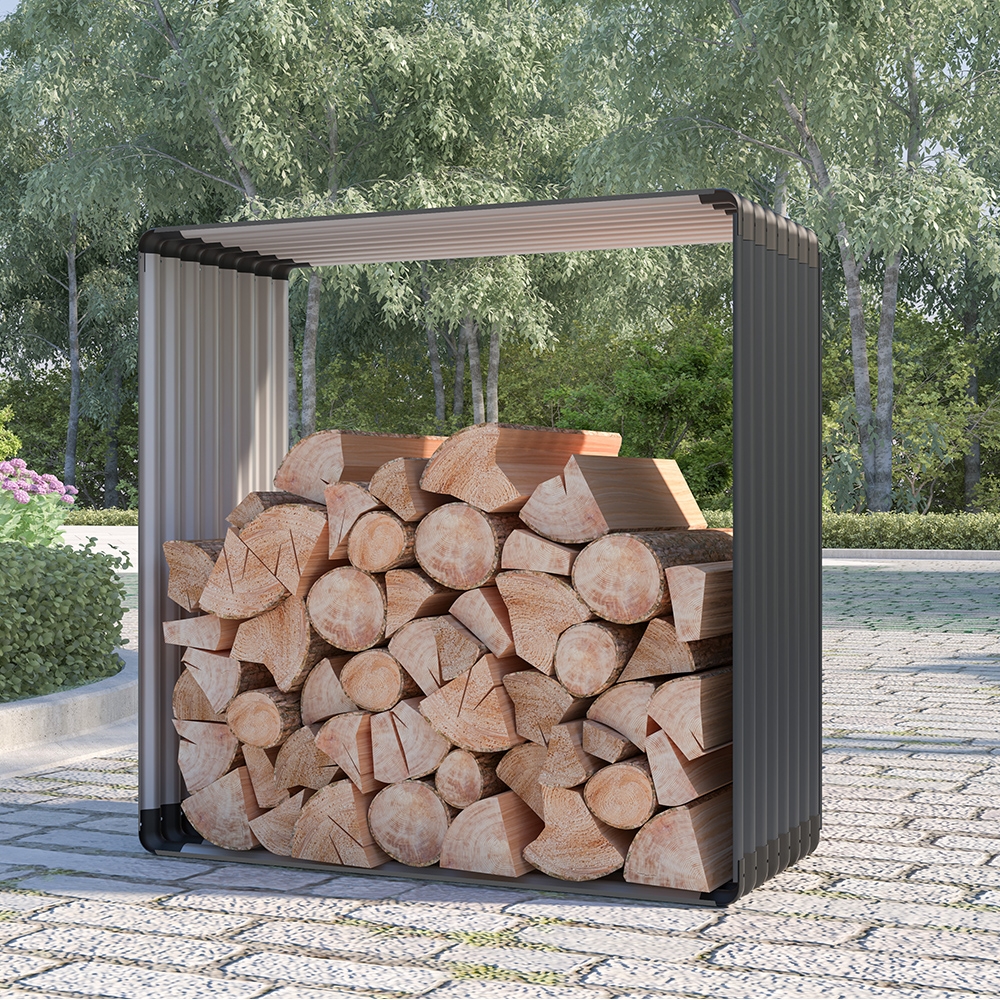 Metalen houtopslag overkapping voor buiten 110x52x110 cm Livigno Aanbieding