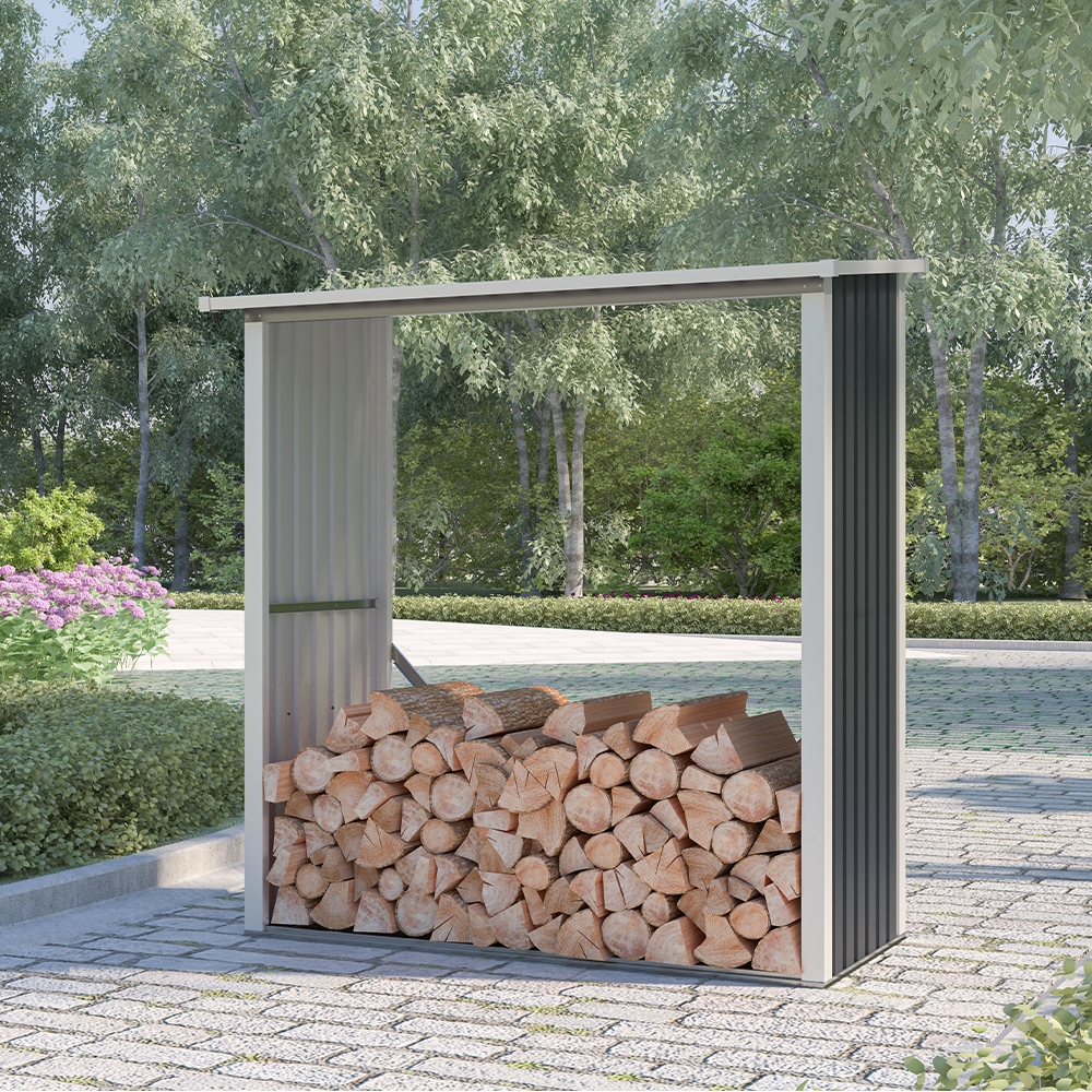 Abri à bois en métal porte-bûches jardin 182x89x190cm Vipiteno Promotion