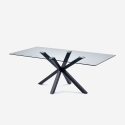 Moderne design tafel met zwarte gekruiste poten en glazen tafelblad 200x100 cm Laka Verkoop