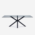 Moderne design tafel met zwarte gekruiste poten en glazen tafelblad 200x100 cm Laka Aanbieding