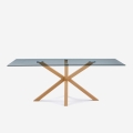 Design tafel van glas en hout 200x100 cm met gekruiste poten Horo Aanbieding
