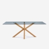 Design tafel van glas en hout 200x100 cm met gekruiste poten Horo Aanbieding