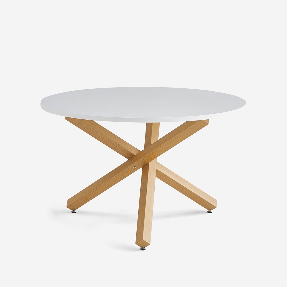 Witte ronde eettafel 120 cm met gekruiste houteffect poten Rimu Aanbieding Witte ronde eettafel 120 cm met gekruiste houteffect poten Rimu Aanbieding