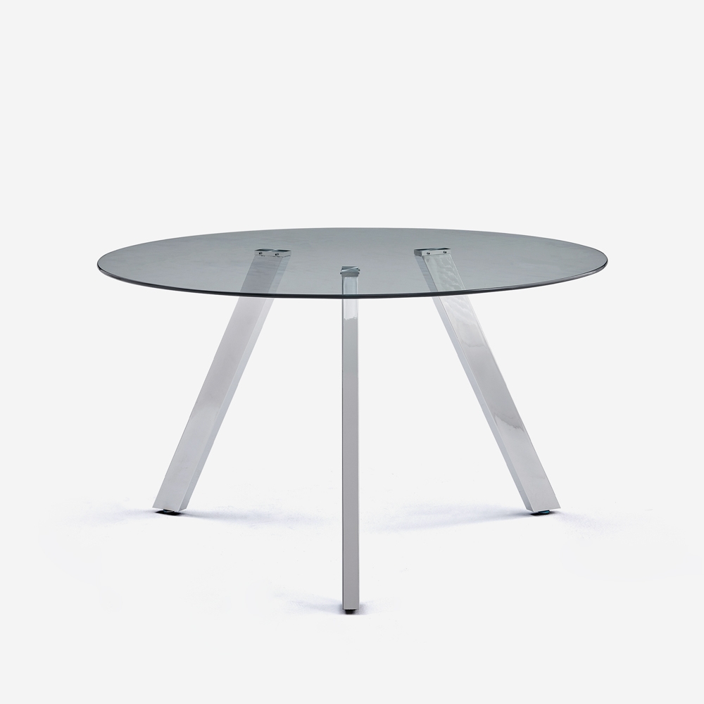 Moderne ronde designtafel van glas 130 cm met metalen poten Orun Aanbieding