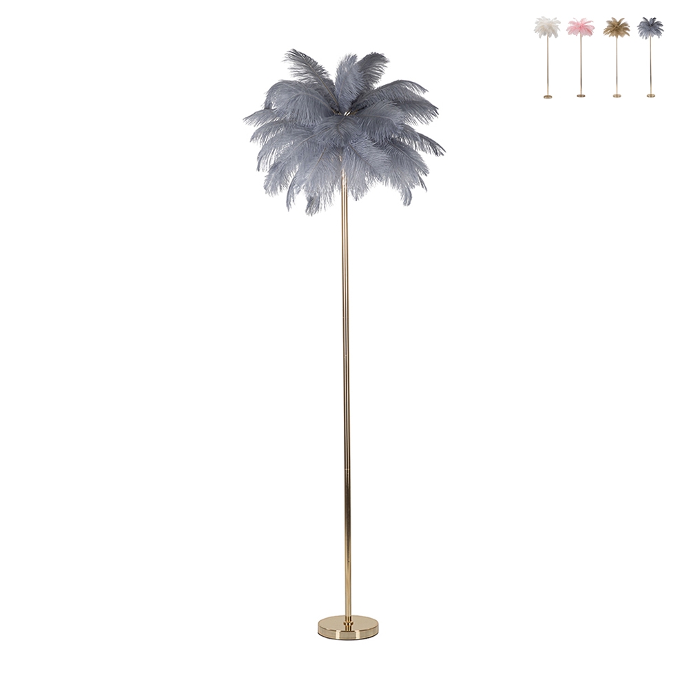Lampadaire avec abat-jour en plumes et 3 sources lumineuses h160cm Palm L Achat