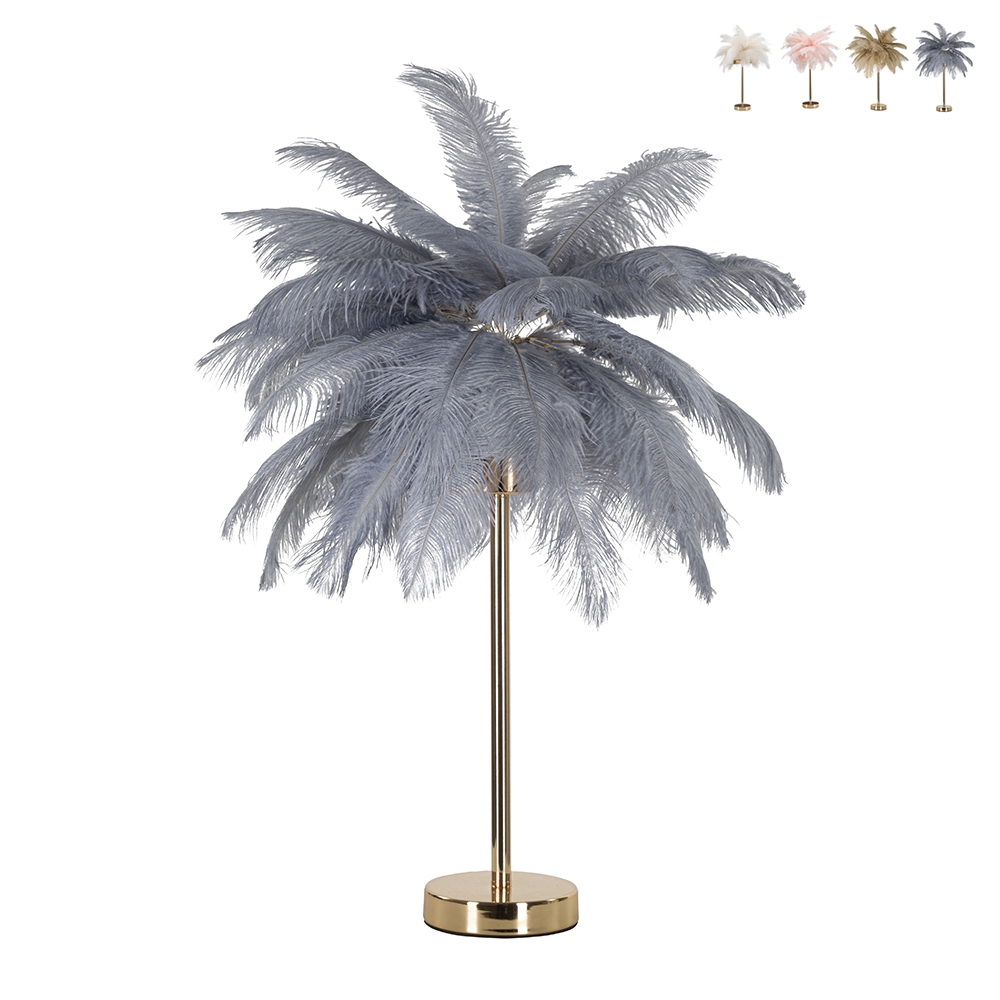 Tafellamp met veren lampenkap en 2 lichtpunten Palm S Kosten Tafellamp met veren lampenkap en 2 lichtpunten Palm S Kosten