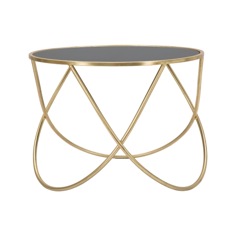 Moderne ronde salontafel 60cm goud metaal en zwart glas Ring Aanbieding