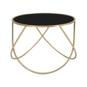 Moderne ronde salontafel 60cm goud metaal en zwart glas Ring Aanbod