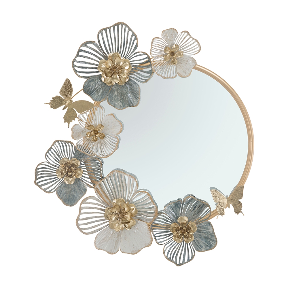 Miroir mural rond avec décorations florales 3D Amy Promotion