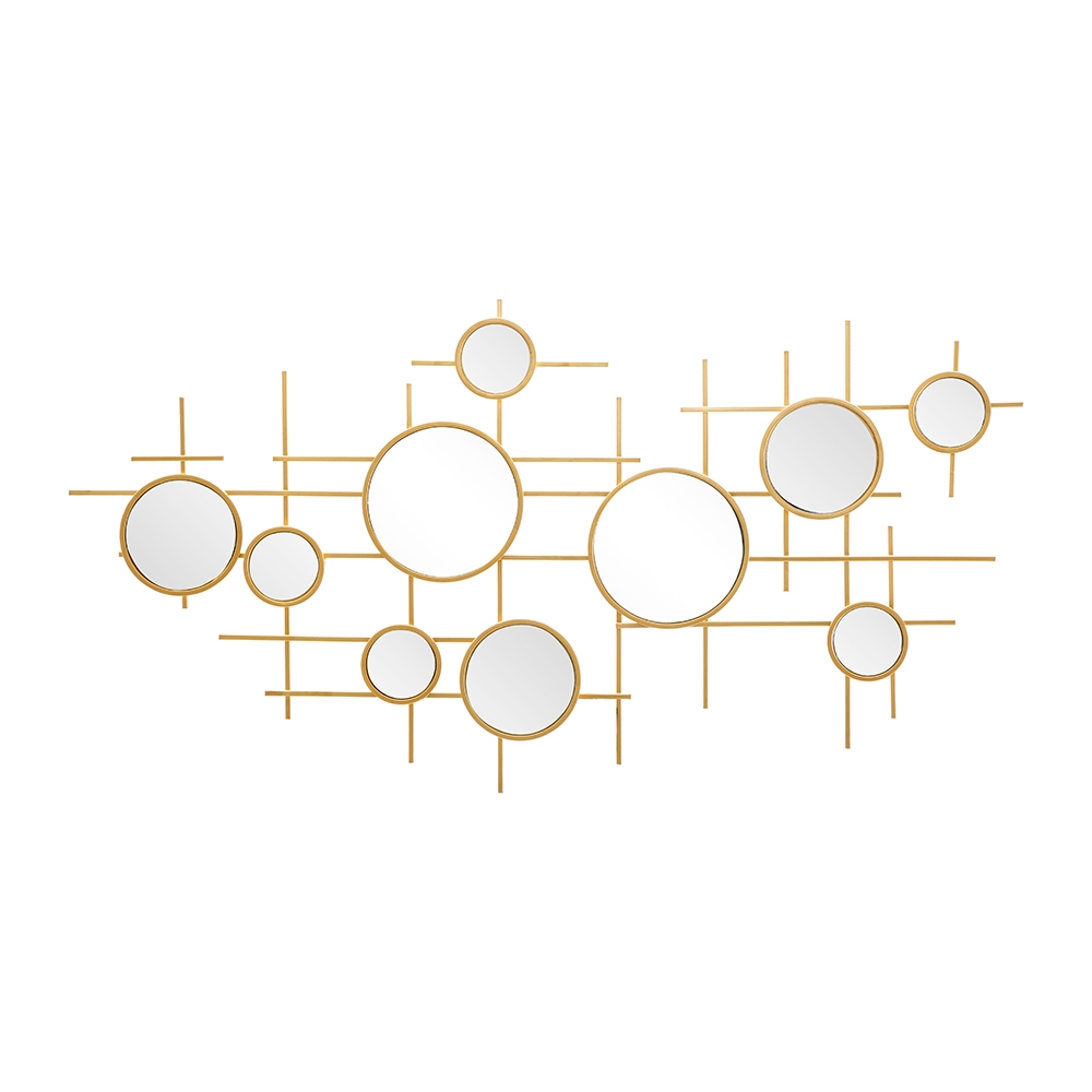 Gouden geometrische wandspiegel met meerdere ronde spiegels 117x61cm Gloxy Aanbieding Gouden geometrische wandspiegel met meerdere ronde spiegels 117x61cm Gloxy Aanbieding