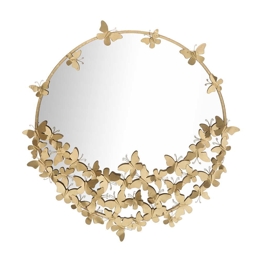 Gouden ronde wandspiegel met decoratieve vlinders Butterfly M Aanbieding