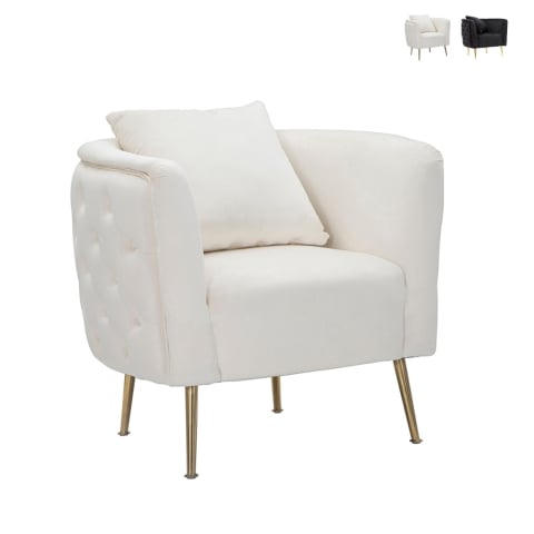 Fluwelen glam fauteuil met gouden poten en kussen Bucarest-P Aanbieding