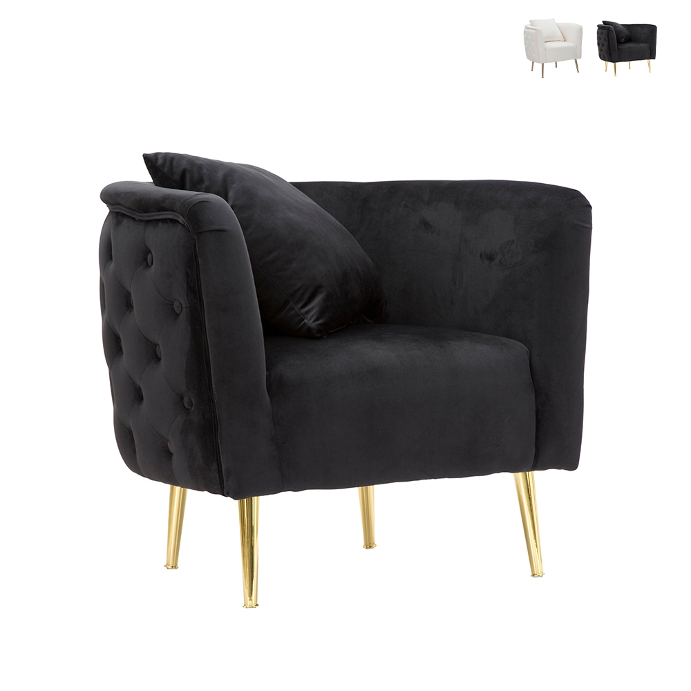 Fauteuil en velours glam avec pieds dorés et coussin Bucarest-P Offre