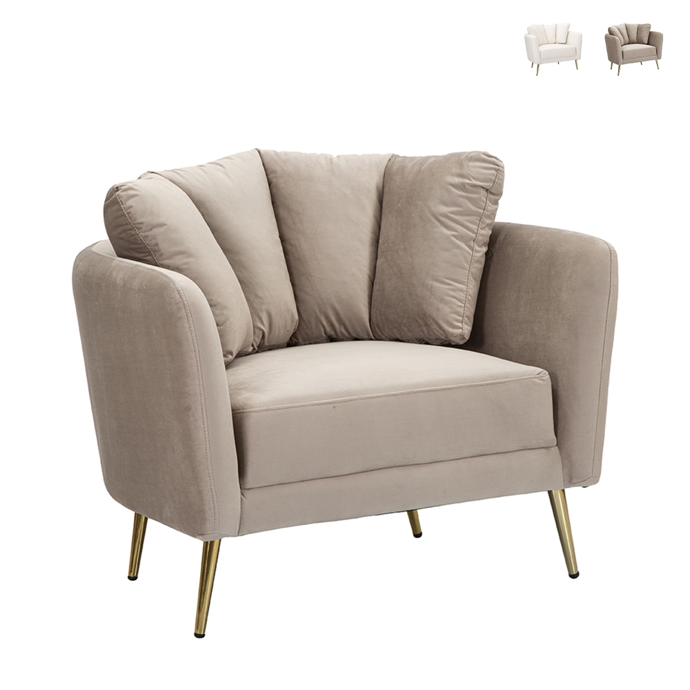 Design fauteuil voor de woonkamer, gestoffeerd met gouden metalen poten Kiev Karakteristieken Design fauteuil voor de woonkamer, gestoffeerd met gouden metalen poten Kiev Karakteristieken