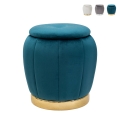 Pouf de rangement rond en velours avec base métallique 43cm Paris Promotion