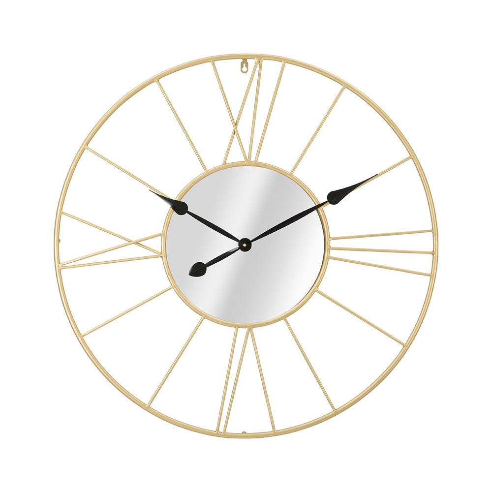 Horloge murale ronde en métal doré 80cm avec miroir Stick Promotion Horloge murale ronde en métal doré 80cm avec miroir Stick Promotion