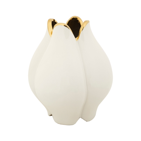 Vase à fleurs en céramique blanche avec contour doré Bud Promotion