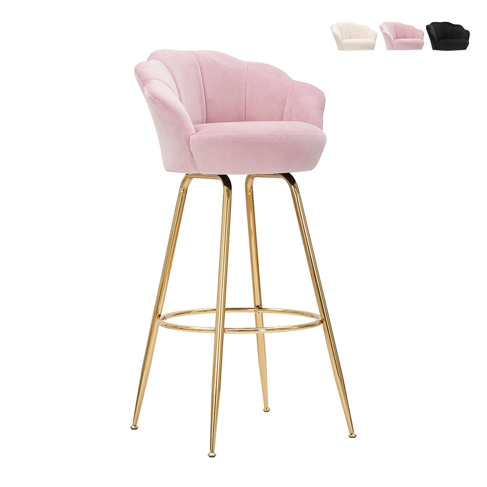 Tabouret de bar cuisine dossier fleur pieds dorés h90cm Vienna Réductions