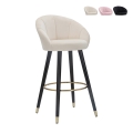 Tabouret de bar cuisine en velours avec pieds en bois noir et doré h80cm Prague Promotion