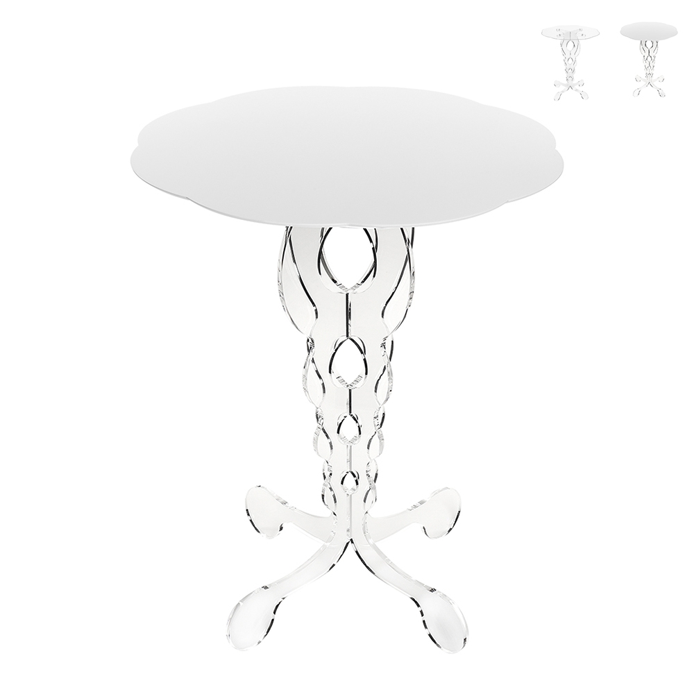 Ronde hoge salontafel 50cm in transparant plexiglas Arabesco Medium Aanbieding Ronde hoge salontafel 50cm in transparant plexiglas Arabesco Medium Aanbieding