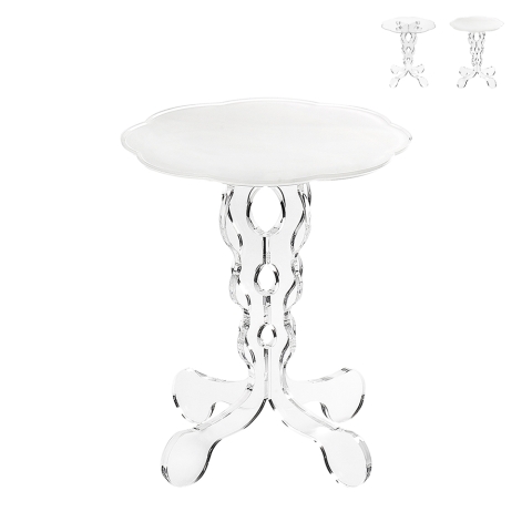 Kleine doorzichtige plexiglas Arabesque Salontafel Rond 36cm hoog. Aanbieding