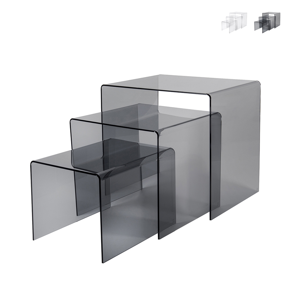 Ensemble de 3 tables basses en plexiglas transparent Trix Promotion Ensemble de 3 tables basses en plexiglas transparent Trix Promotion