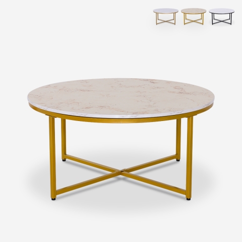 Moderne ronde salontafel van 90 cm metaal met marmereffect blad Sulley+ Aanbieding