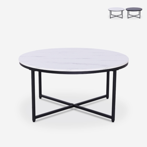 Ronde salontafel 80 cm van metaal met een blad met marmereffect Sulley Aanbieding