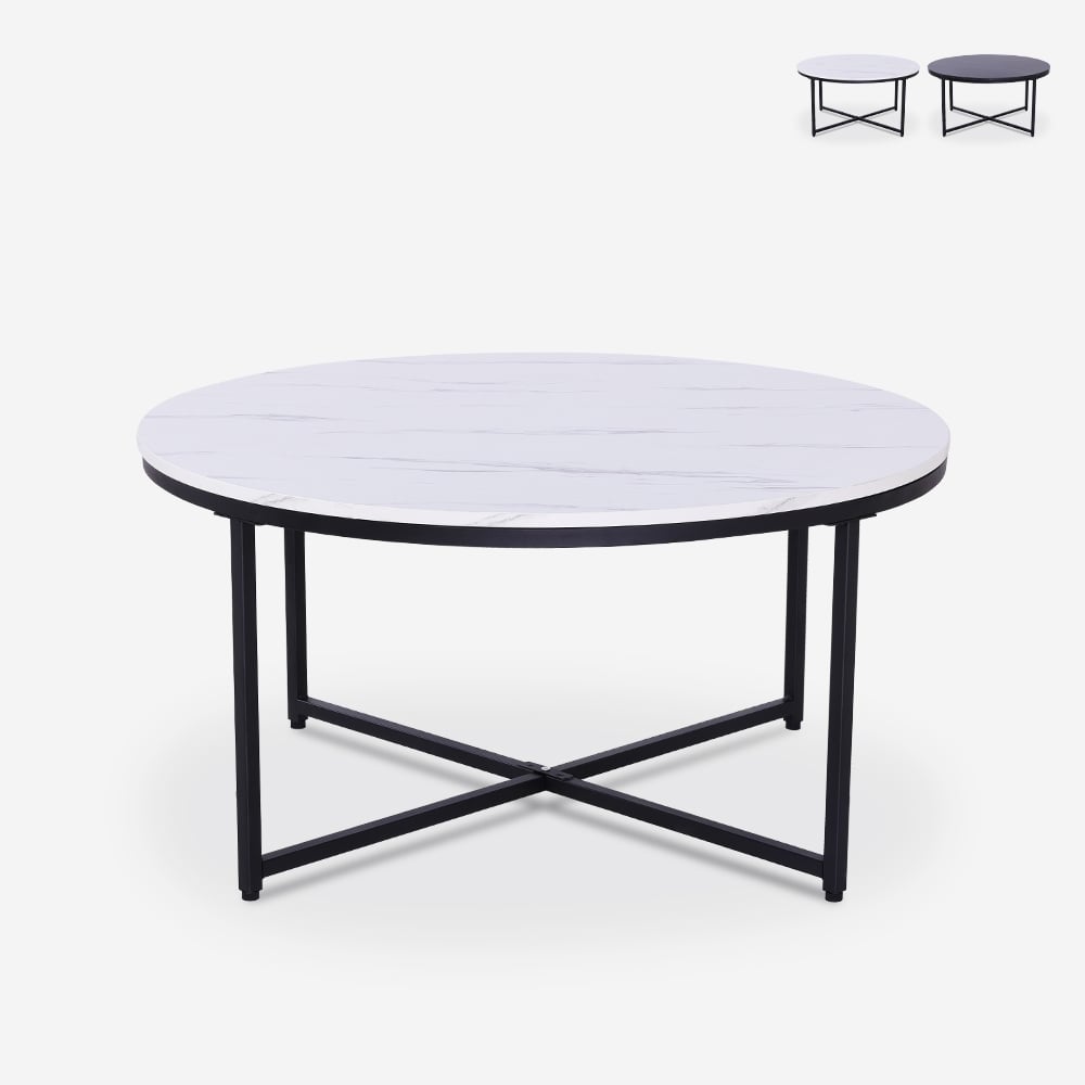 Table basse ronde 80 cm en métal et effet marbre salon Sulley Promotion