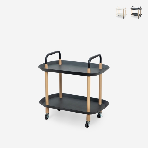 Chariot à roulettes moderne pour repas 2 étagères blanc noir Wala Promotion