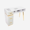 Table manucure blanche aspirateur 3 tiroirs et pieds dorés Skait Vente