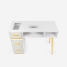 Table manucure blanche aspirateur 3 tiroirs et pieds dorés Skait Offre