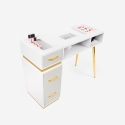 Table manucure blanche aspirateur 3 tiroirs et pieds dorés Skait Remises