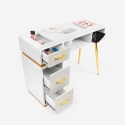 Table manucure blanche aspirateur 3 tiroirs et pieds dorés Skait Réductions